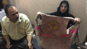Razan’s mother, Sabreen Najjar showed the vest worn by Razan when she was shot. Beside her was Razan’s father, Ashraf Najjar.